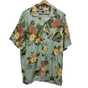 Tommy Bahama Short Sleeve‎ Button Up Shirt Floral Pineapple Hawaiian Camp